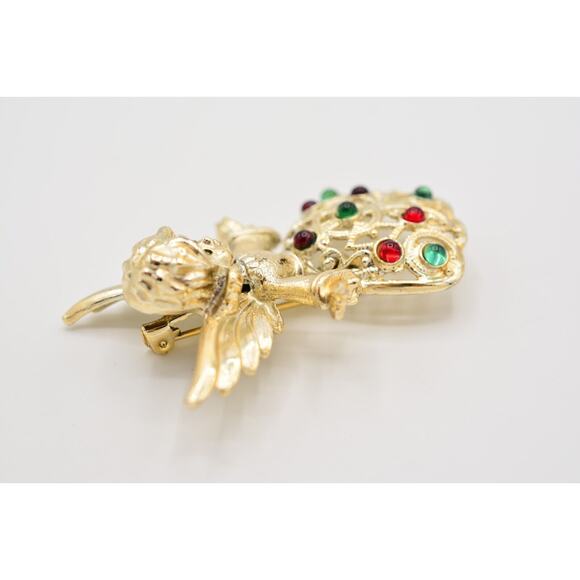 Tancer II Vintage Angel Pin Brooch Red Green Cabochon Christmas Signed Bin5B - Picture 9 of 12